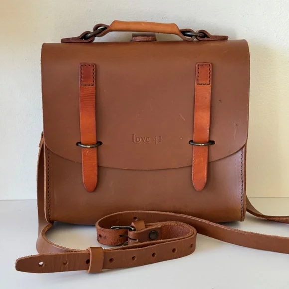 Love 41 Leather Brown Satchel Crossbody Bag Handmade Rustic Purse Rustic - Picture 2 of 15